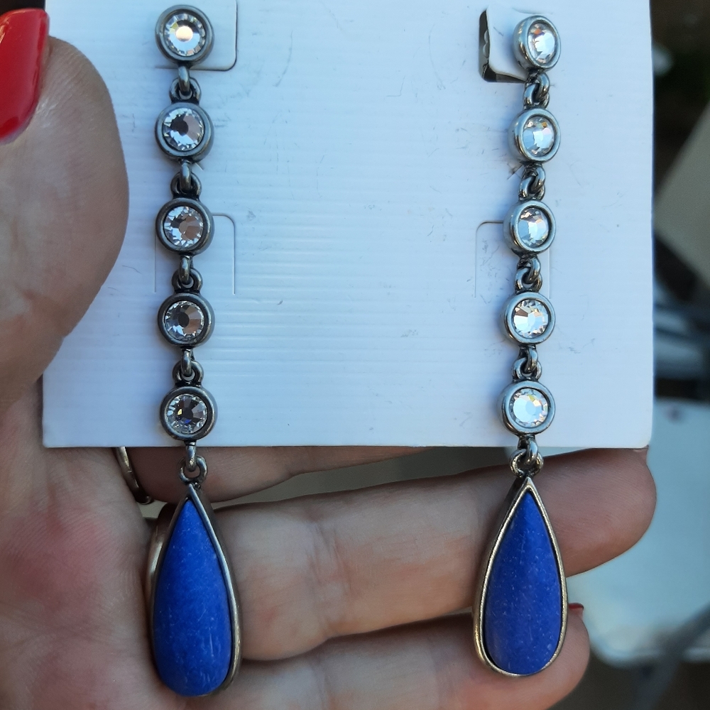 Blue lapis, Swarovski crystal earrings.